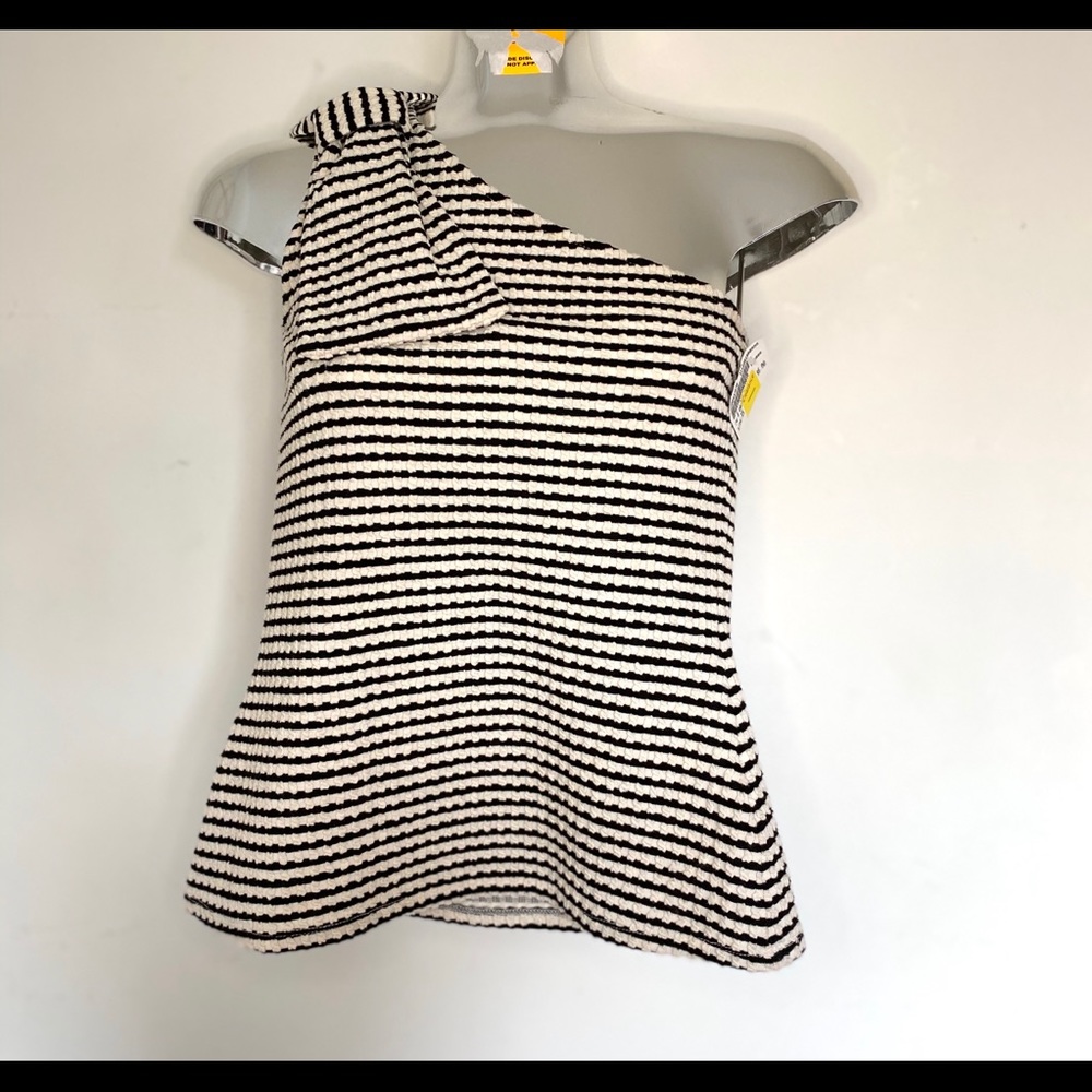 RW&CO blouse black/white stripe one shoulder